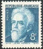 Figure 2 : Timbre émis en 1948 à l’occasion du transfert des cendres de Jean Perrin (1870-1942) au Panthéon.