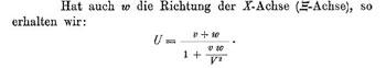 Figure 3 : Théorème d’addition des vitesses d’Einstein. Il s’agit ici d’extraits de l’article original de 1905 d’Einstein sur la relativité restreinte (