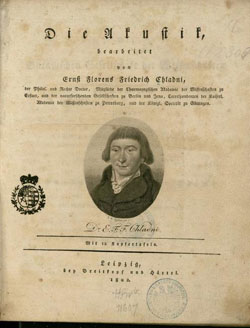 Page de garde du traité Die Akustik de Chladni (1802), avec son portrait